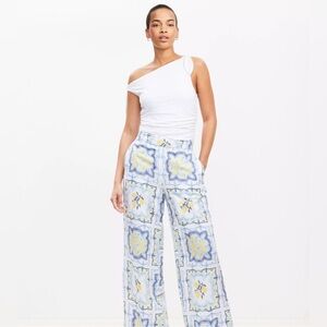 Loft Linen Lemon Print Wide Leg Crop Pants Resortwear Summer Pants Women Large